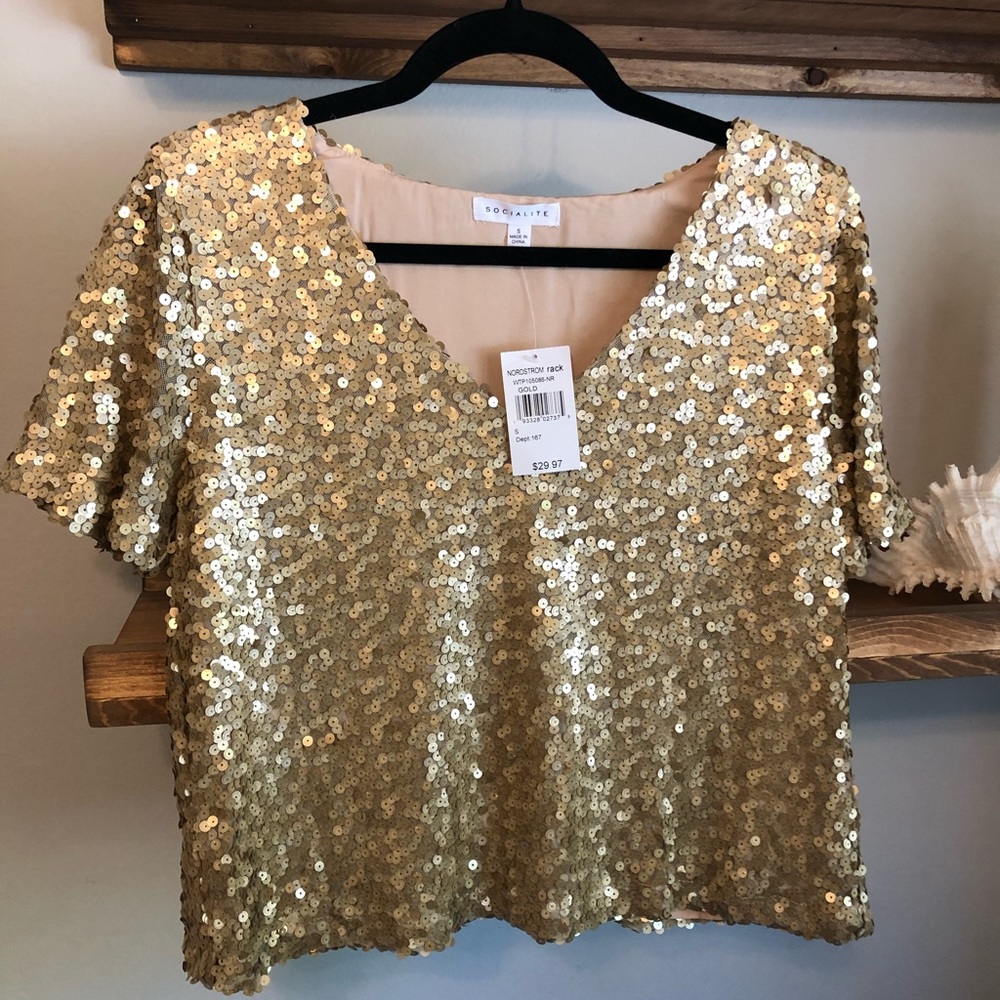 New w/ tags! Gold sequined top